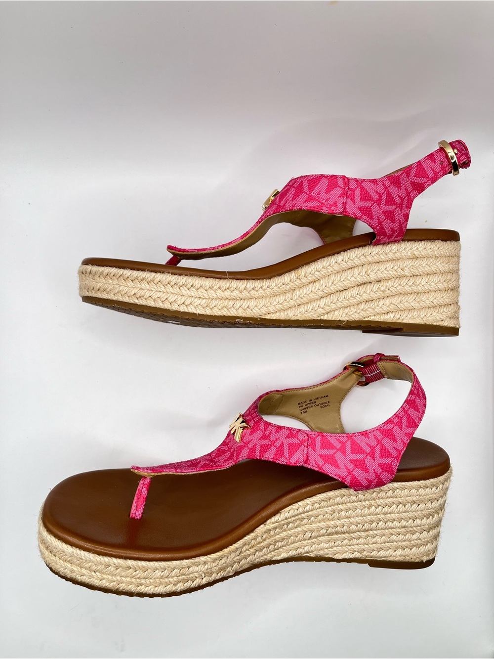 Michael Kors Laney Women's 7.5M Pink MK Logo Espadrille Wedge Sandals - Picture 6 of 9